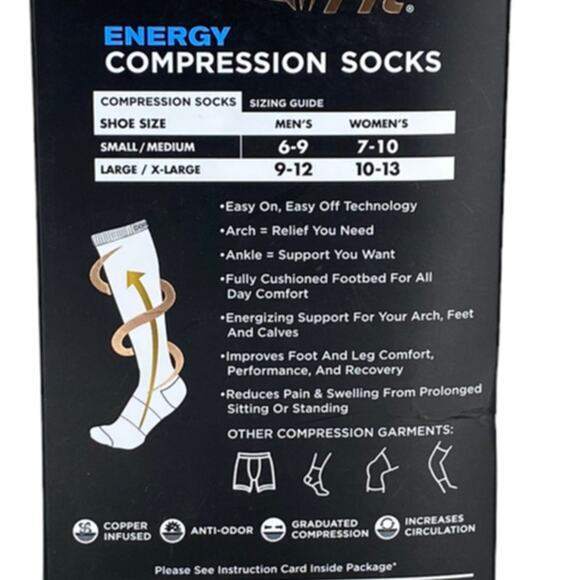 Copper Fit Energy Compression Socks Men's Size 9-12/ Women's 10-13 New In Box - Picture 2 of 7